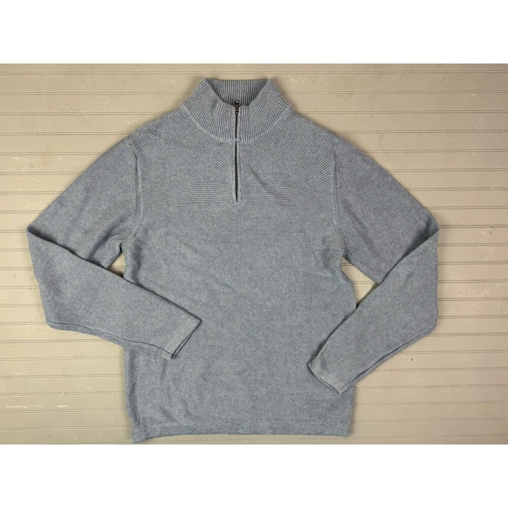 Flag & Anthem Size S Mens Sweater 1/4 Zipper Front Blue Long Sleeve Pullover